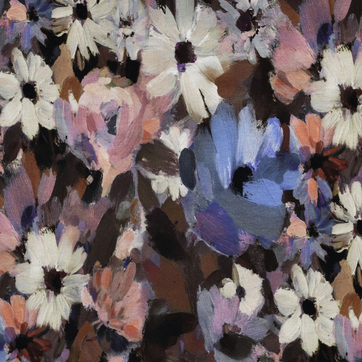Tissu French Terry / Molleton d'été - Bleu à motif floral abstrait, certifié OEKO-TEX® (au mètre)