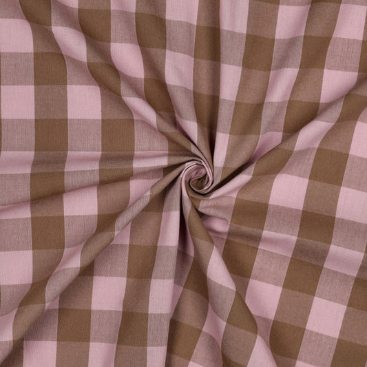 Baumwollstoff Garngefärbt Karo – Hellrosa & Braun, Oeko-Tex Zertifiziert (Meterware)