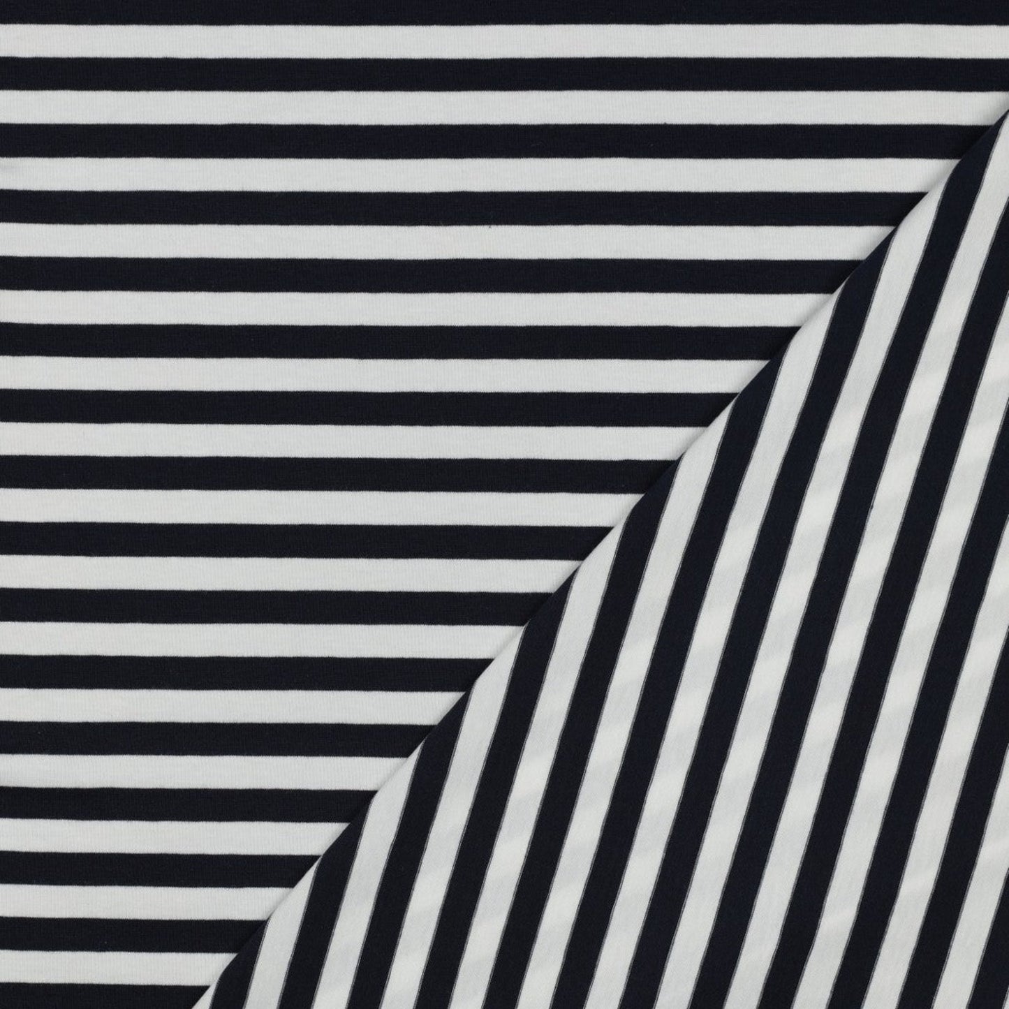 Cotton Jersey Yarn-Dyed Stripes - Navy Blue, Oeko-Tex Certified (Per Meter)