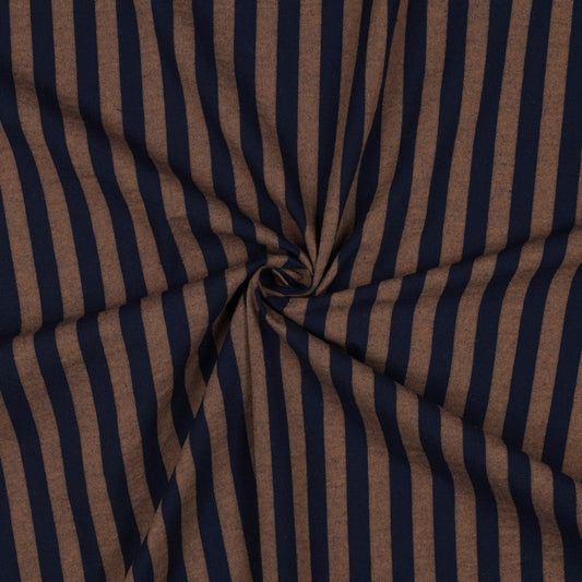 Baumwollstoff Garngefärbt Streifen – Marineblau & Hellbraun, Oeko-Tex Zertifiziert (Meterware)