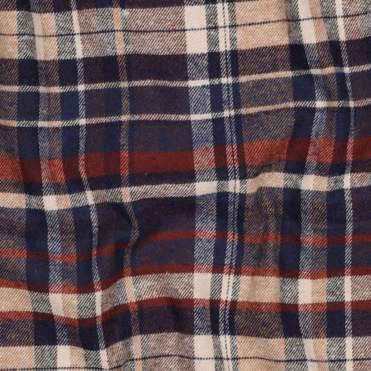 Garngefärbter, angerauter Baumwollstoff mit Karomuster - Marineblau, OEKO-TEX® zertifiziert (Meterware)