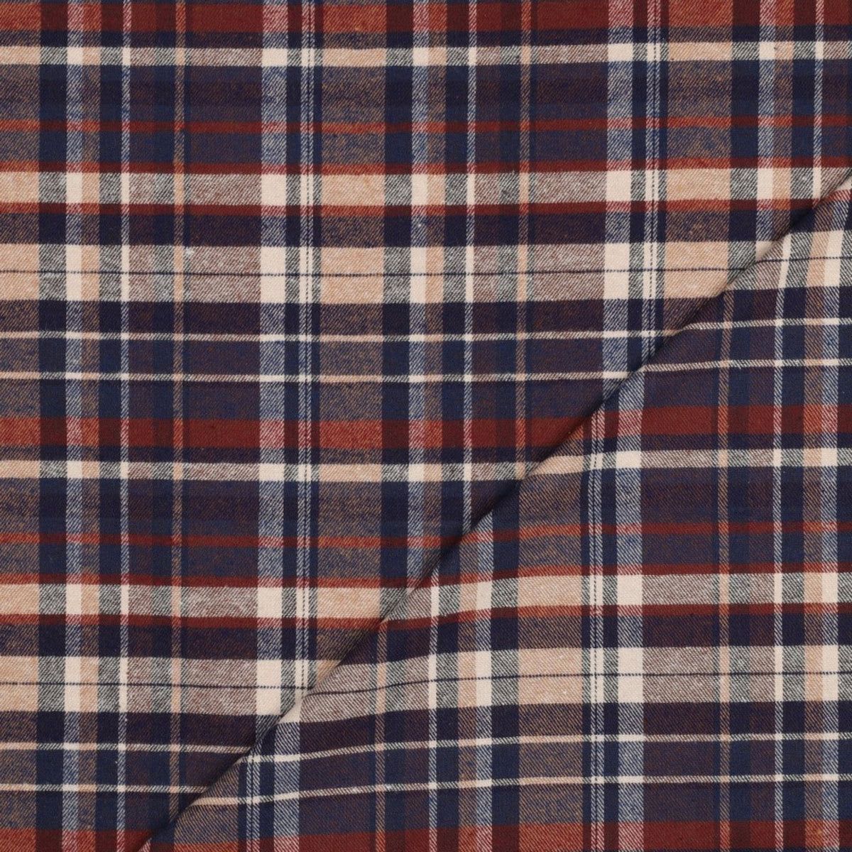 Garngefärbter, angerauter Baumwollstoff mit Karomuster - Marineblau, OEKO-TEX® zertifiziert (Meterware)