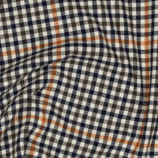 Garngefärbter, angerauter Baumwollstoff mit Karomuster - Ecru & Karamellbraun, OEKO-TEX® zertifiziert (Meterware)