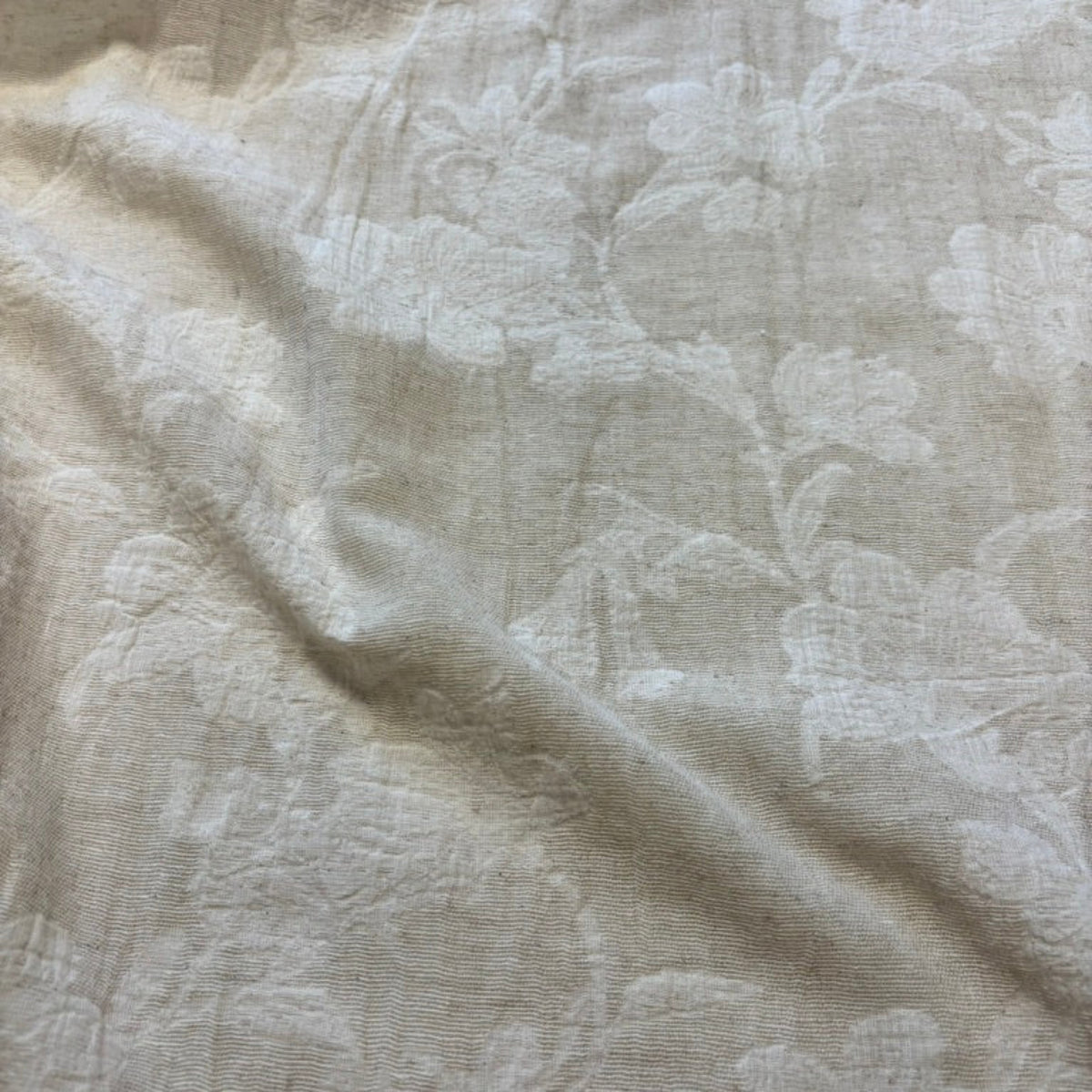 Cotton Linen Floral Jacquard Fabric - Natural (Per Meter)