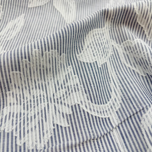 Baumwollstoff Garngefärbt Streifen Jacquard Blumen - Marineblau, Oeko-Tex Zertifiziert (Meterware)