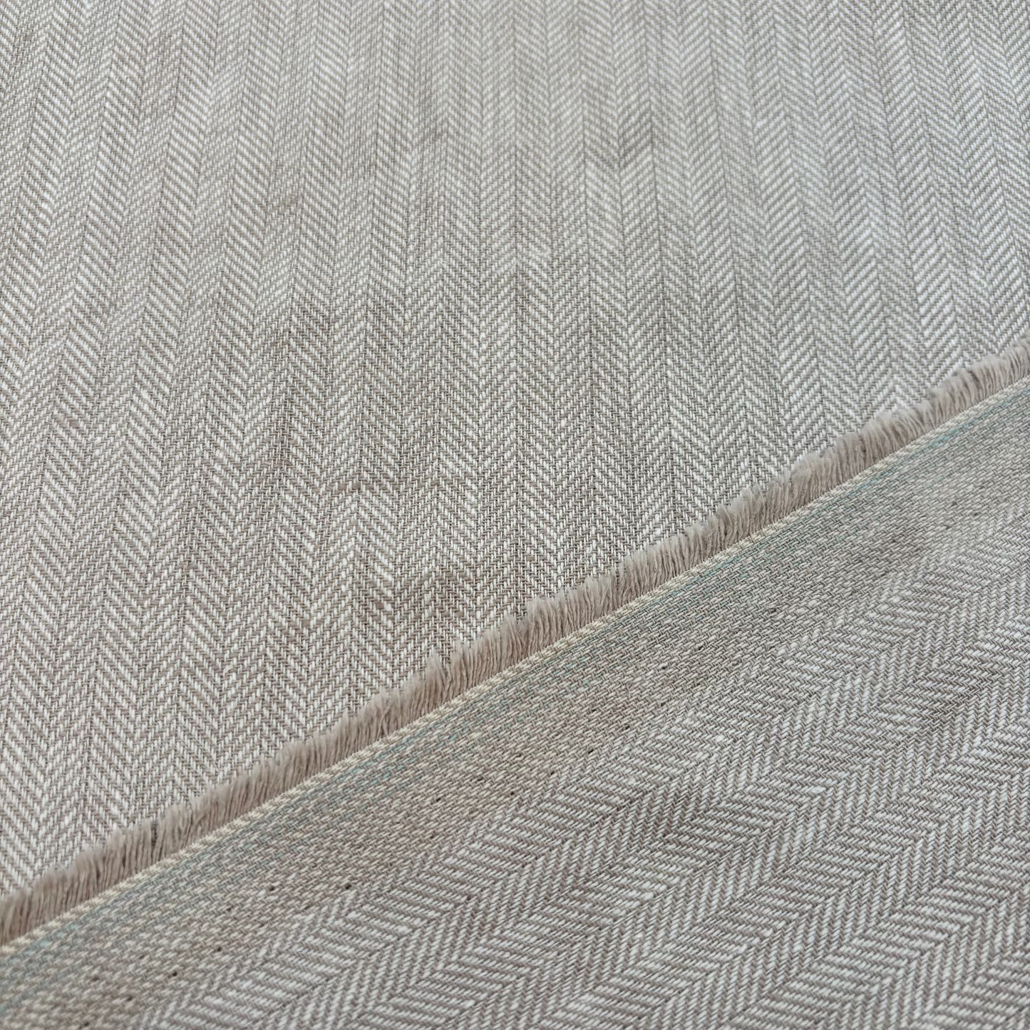 Baumwoll-Leinen-Stoff im Fischgrätmuster, Beige (Meterware)