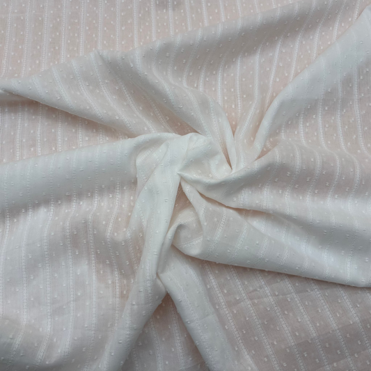 Baumwoll-Jacquard Voile Stoff mit Feinem Streifenmuster – Wollweiß (Meterware)