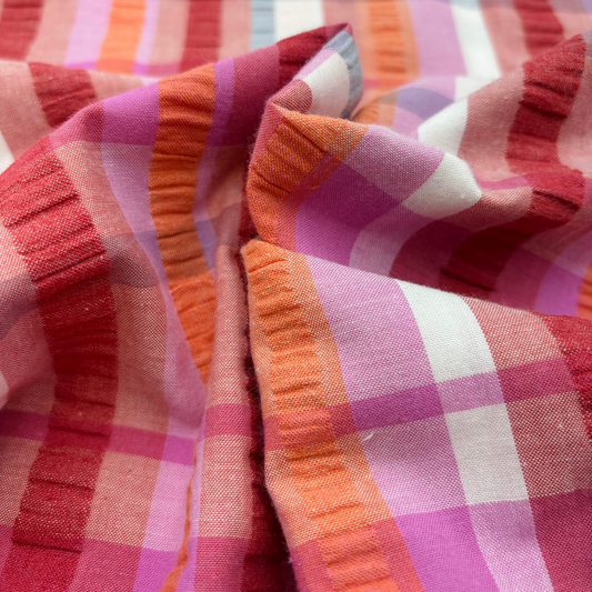 Baumwollstoff Seersucker Garngefärbt Karos - Rosa, Oeko-Tex Zertifiziert (Meterware)