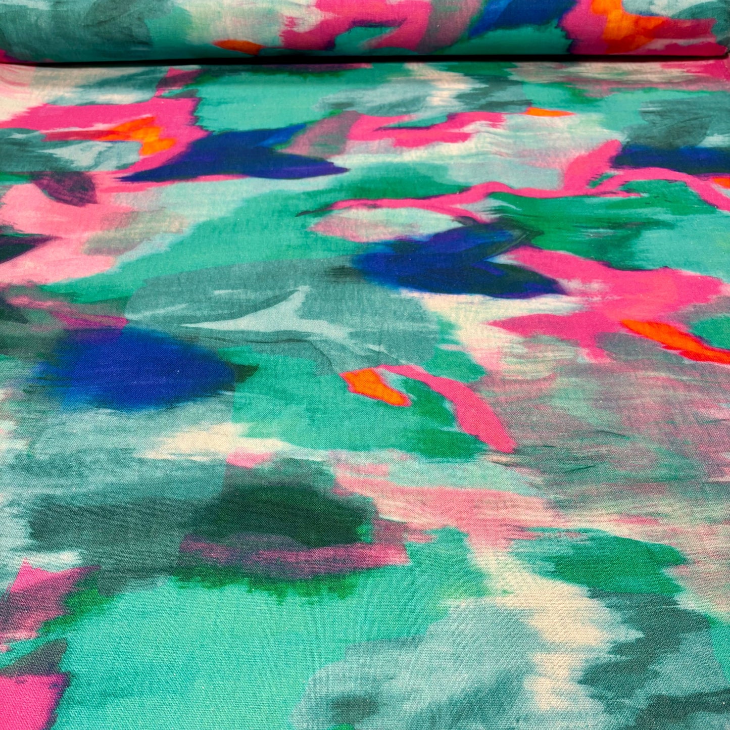 Viskose-Leinen Stoff mit Aquarell-Muster –Altgrün, Oeko-Tex Zertifiziert (Meterware)