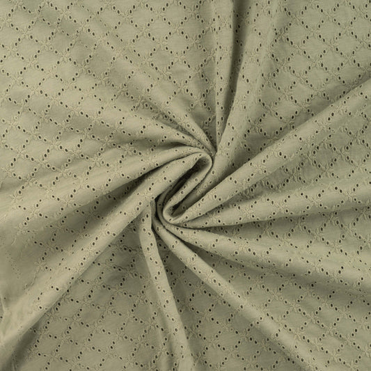 Baumwolljersey mit Lochstickerei, Broderie Anglaise – 100% Baumwolle, Khakigrün (Meterware)