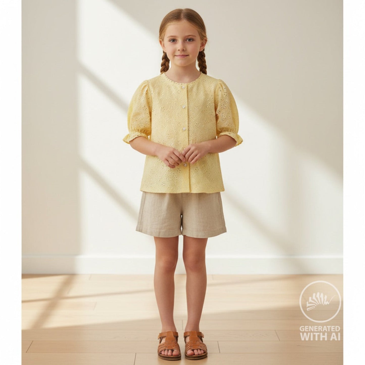 Baumwollstoff mit Floraler Lochstickerei – Zartgelb Broderie Anglaise mit Bogenkante (Meterware)