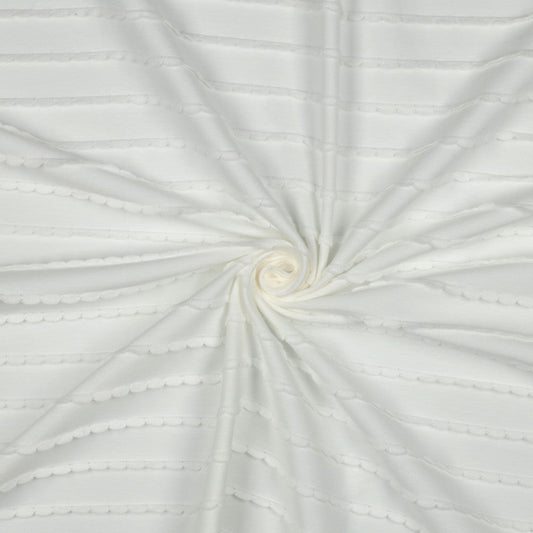 Baumwolljersey mit Rüschen - Wollweiß, Oeko-Tex Zertifiziert (Meterware)