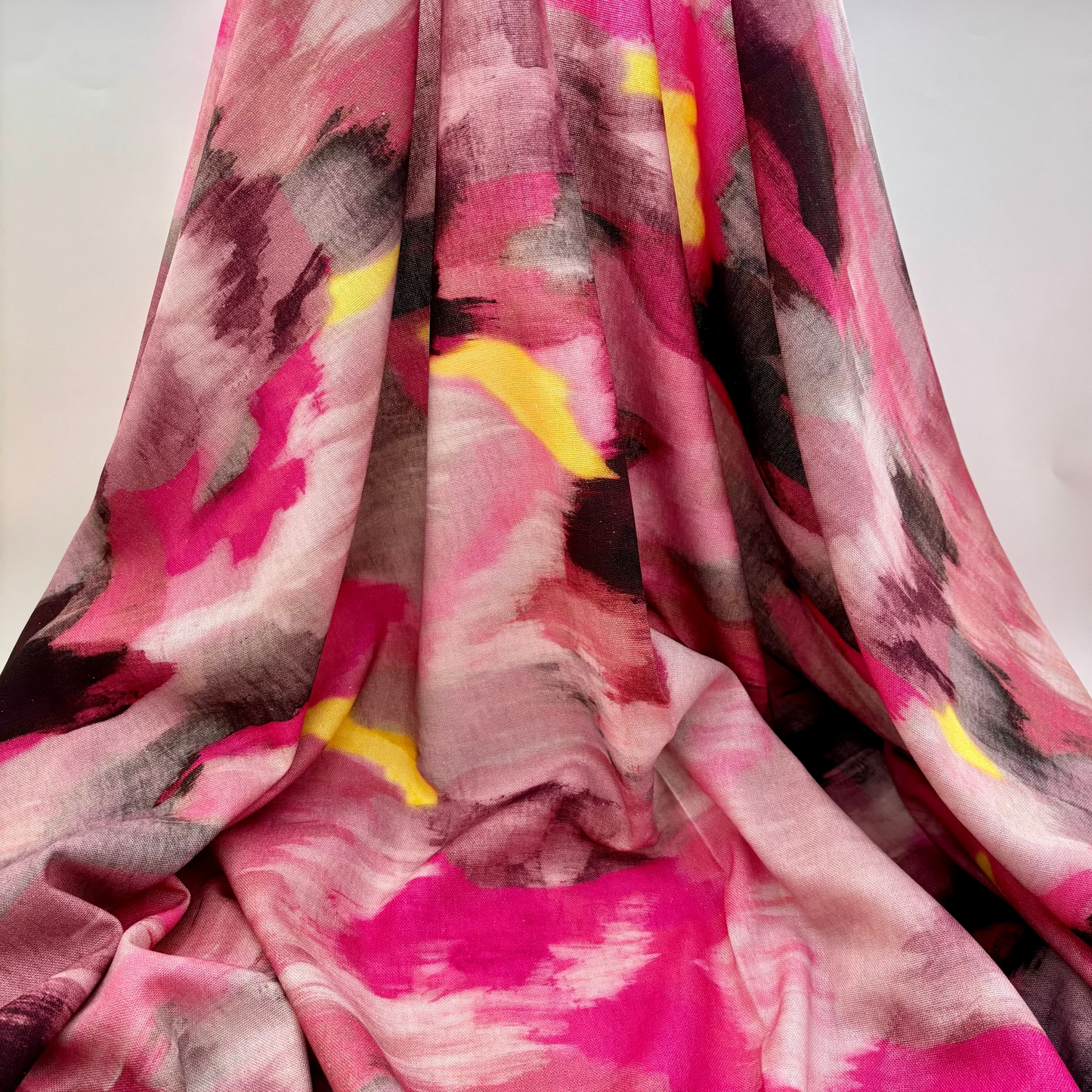 Viskose-Leinen Stoff mit Aquarell-Muster – Fuchsia, Oeko-Tex Zertifiziert (Meterware)