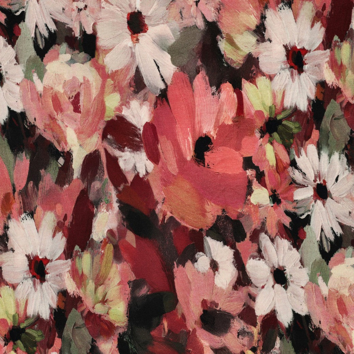 French Terry Sweatstoff / Sommersweat - Bordeauxrot mit Abstraktem Blumenmuster, OEKO-TEX® zertifiziert (Meterware)