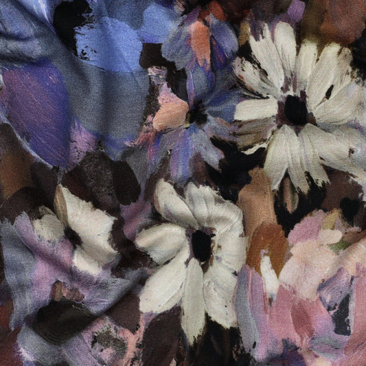 French Terry Sweatstoff / Sommersweat - Blau mit Abstraktem Blumenmuster, OEKO-TEX® zertifiziert (Meterware)