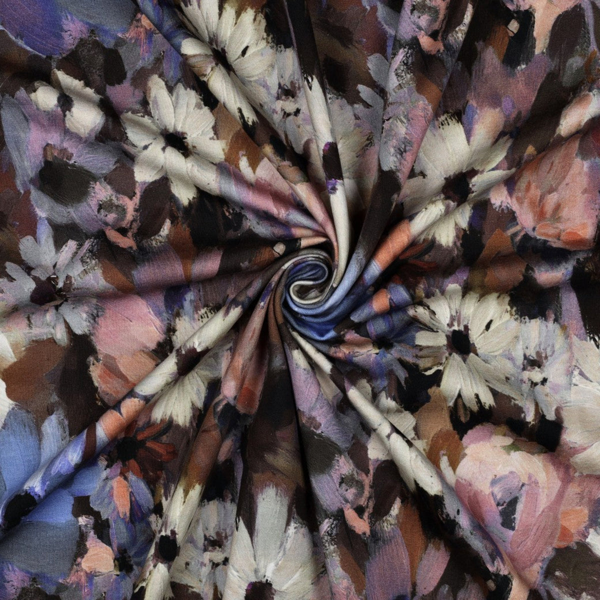 Tissu French Terry / Molleton d'été - Bleu à motif floral abstrait, certifié OEKO-TEX® (au mètre)
