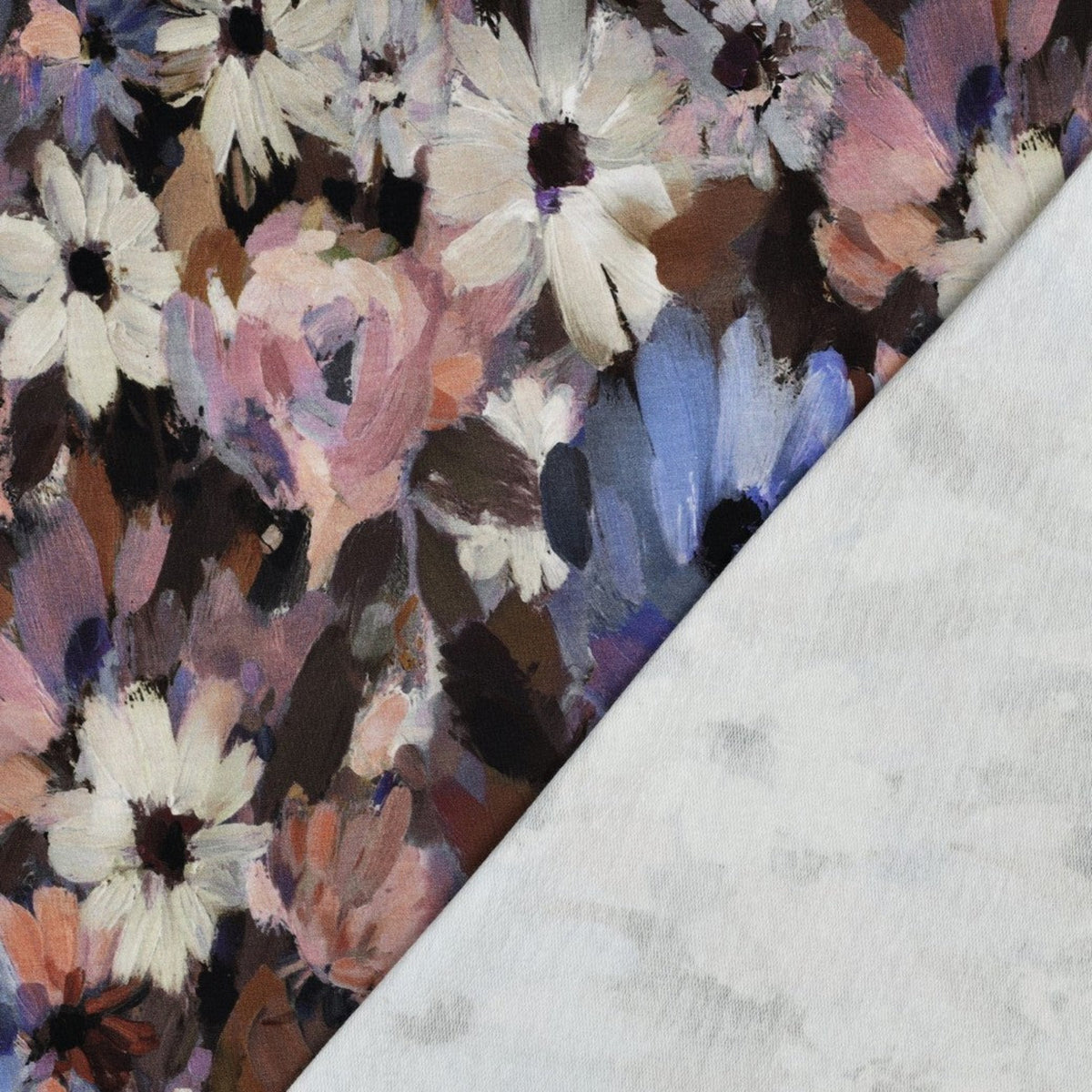 Tissu French Terry / Molleton d'été - Bleu à motif floral abstrait, certifié OEKO-TEX® (au mètre)