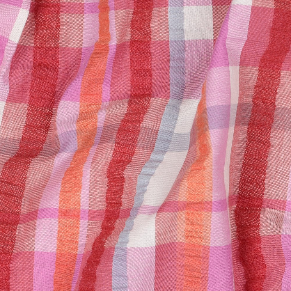 Baumwollstoff Seersucker Garngefärbt Karos - Rosa, Oeko-Tex Zertifiziert (Meterware)