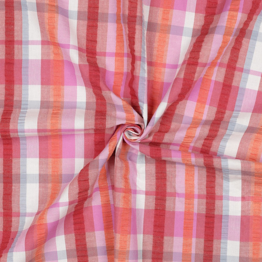 Baumwollstoff Seersucker Garngefärbt Karos - Rosa, Oeko-Tex Zertifiziert (Meterware)