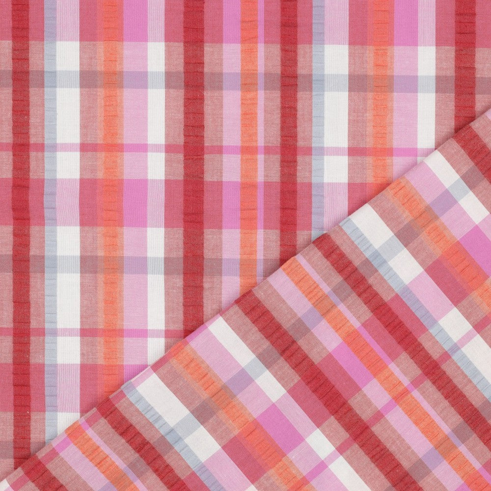 Baumwollstoff Seersucker Garngefärbt Karos - Rosa, Oeko-Tex Zertifiziert (Meterware)