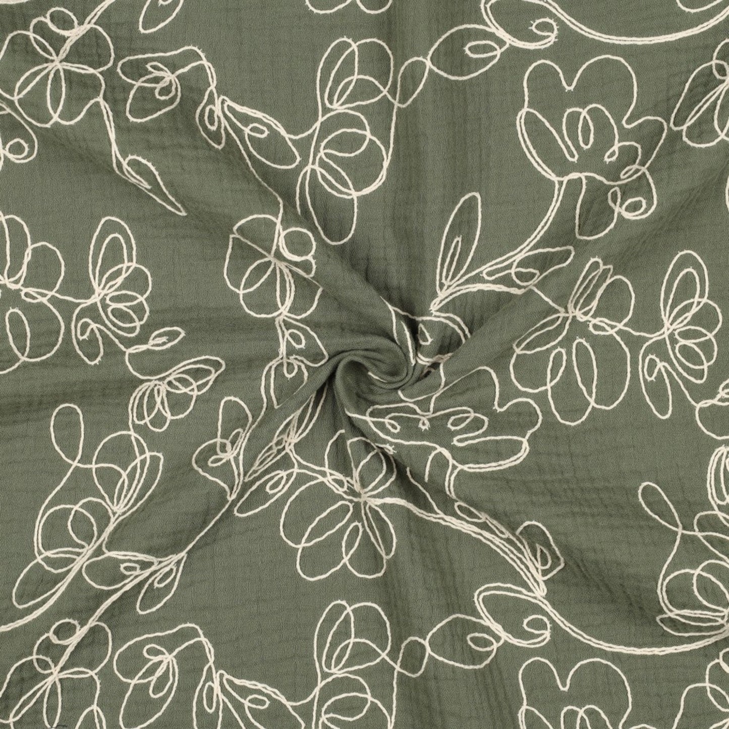 Baumwoll-Musselin mit Stickerei – Essiggurke (Meterware)