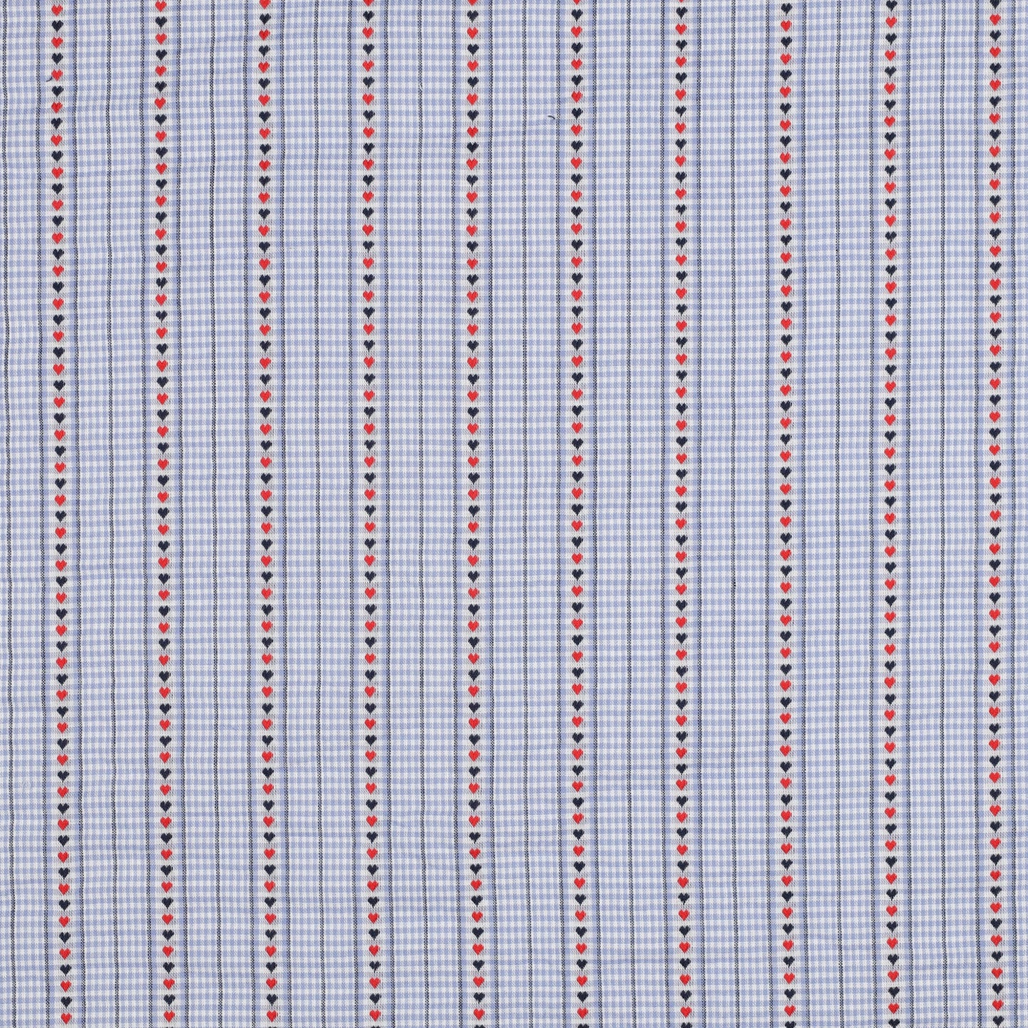 Baumwollstoff mit Vichykaros und Jacquard-Herzen - Hellblau, Oeko-Tex Zertifiziert (Meterware)