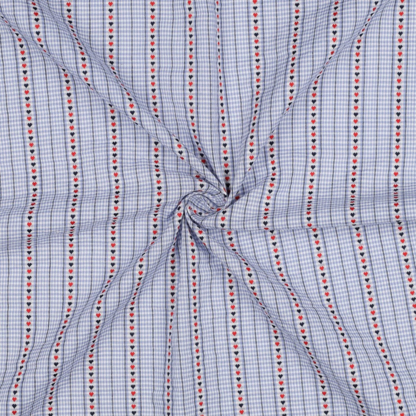 Baumwollstoff mit Vichykaros und Jacquard-Herzen - Hellblau, Oeko-Tex Zertifiziert (Meterware)