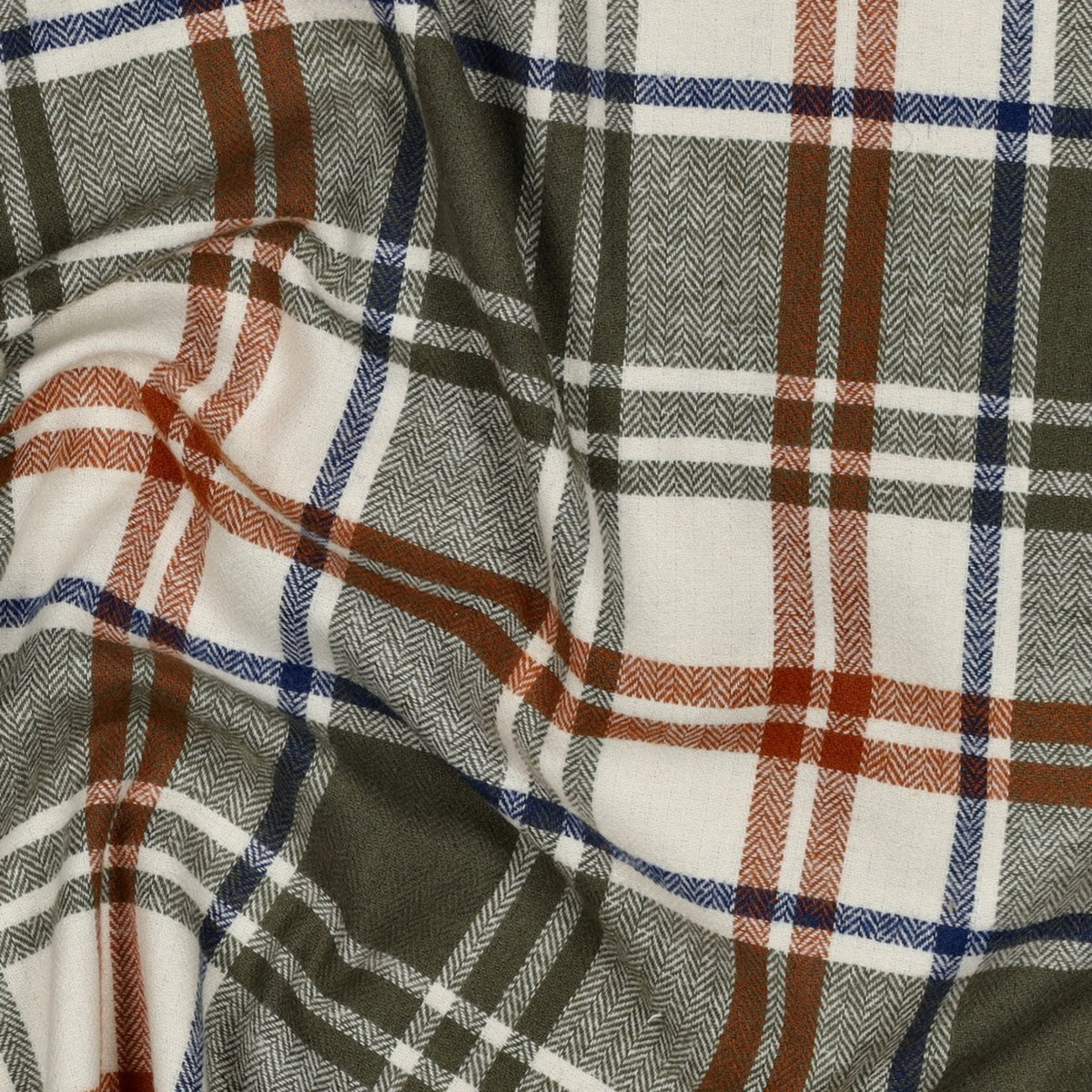 Garngefärbter, angerauter Baumwollstoff mit Karomuster - Olivgrün, OEKO-TEX® zertifiziert (Meterware)