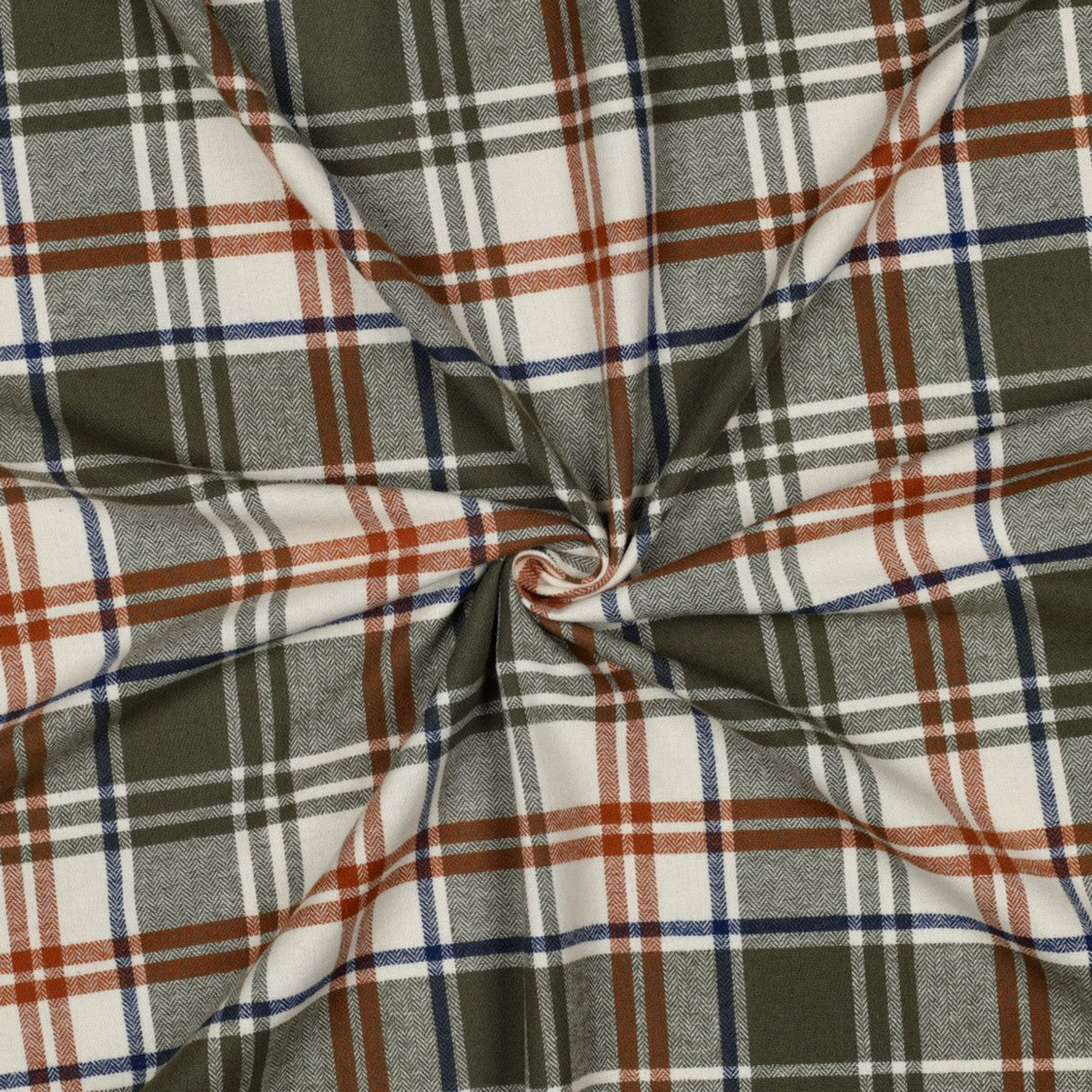 Garngefärbter, angerauter Baumwollstoff mit Karomuster - Olivgrün, OEKO-TEX® zertifiziert (Meterware)