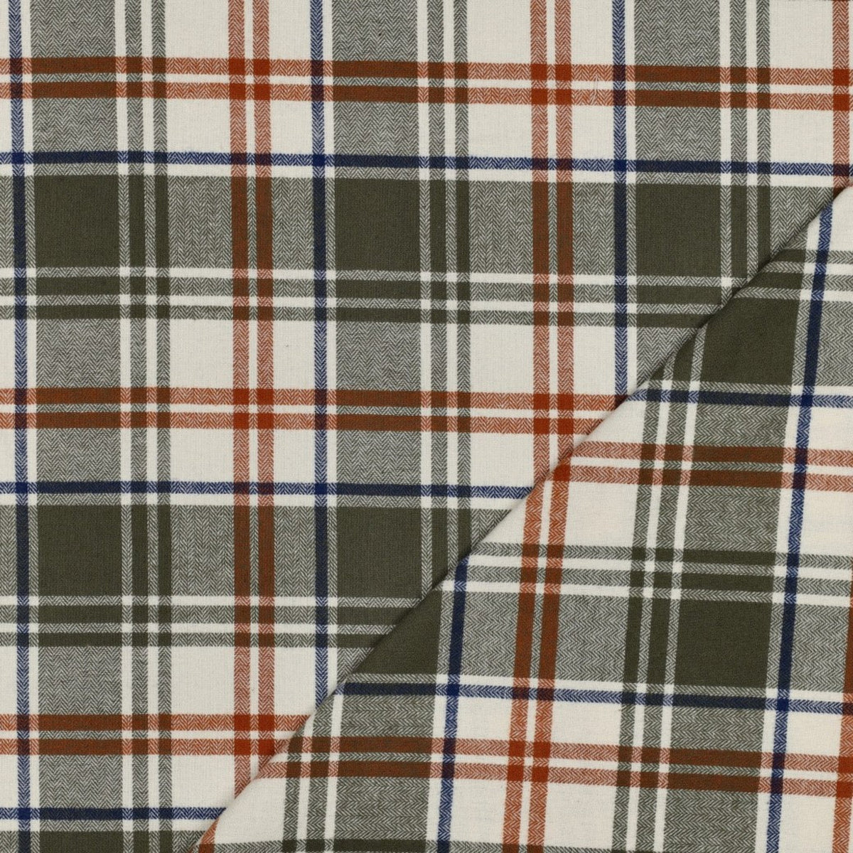 Garngefärbter, angerauter Baumwollstoff mit Karomuster - Olivgrün, OEKO-TEX® zertifiziert (Meterware)