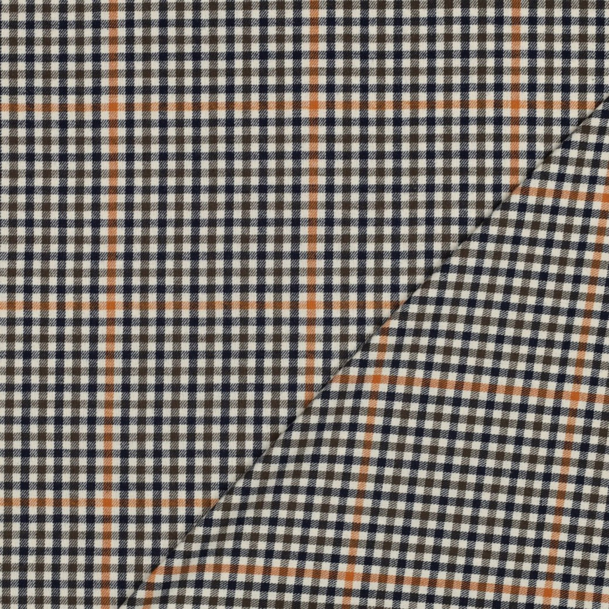 Garngefärbter, angerauter Baumwollstoff mit Karomuster - Ecru & Karamellbraun, OEKO-TEX® zertifiziert (Meterware)
