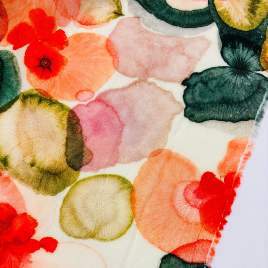 Viskosestoff mit Abstraktem Print – Elfenbein, Leuchtende Farben (Meterware)