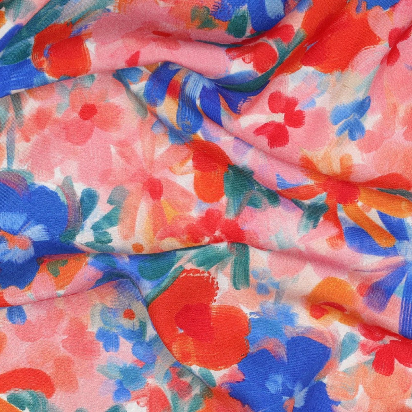 Viskosestoff mit Abstraktem Blumenmuster, Rosa (Meterware)