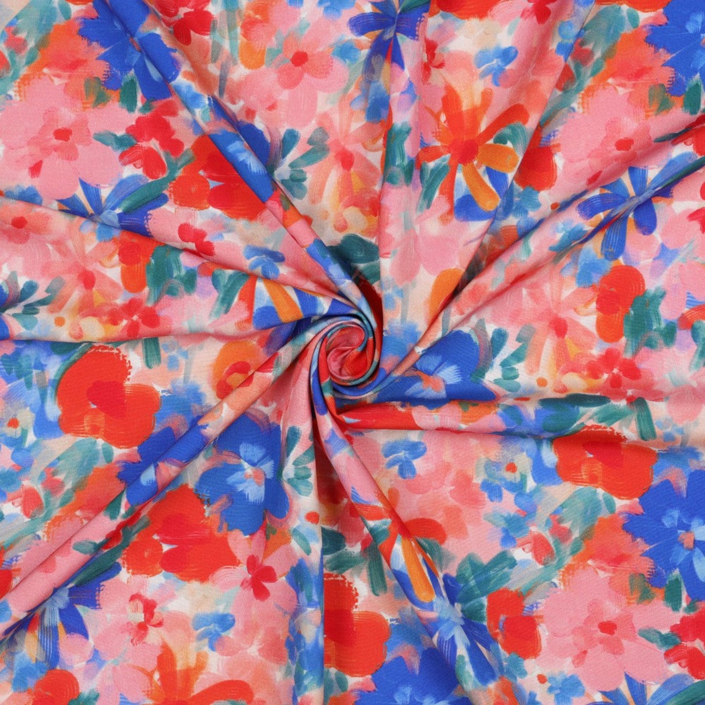 Viskosestoff mit Abstraktem Blumenmuster, Rosa (Meterware)