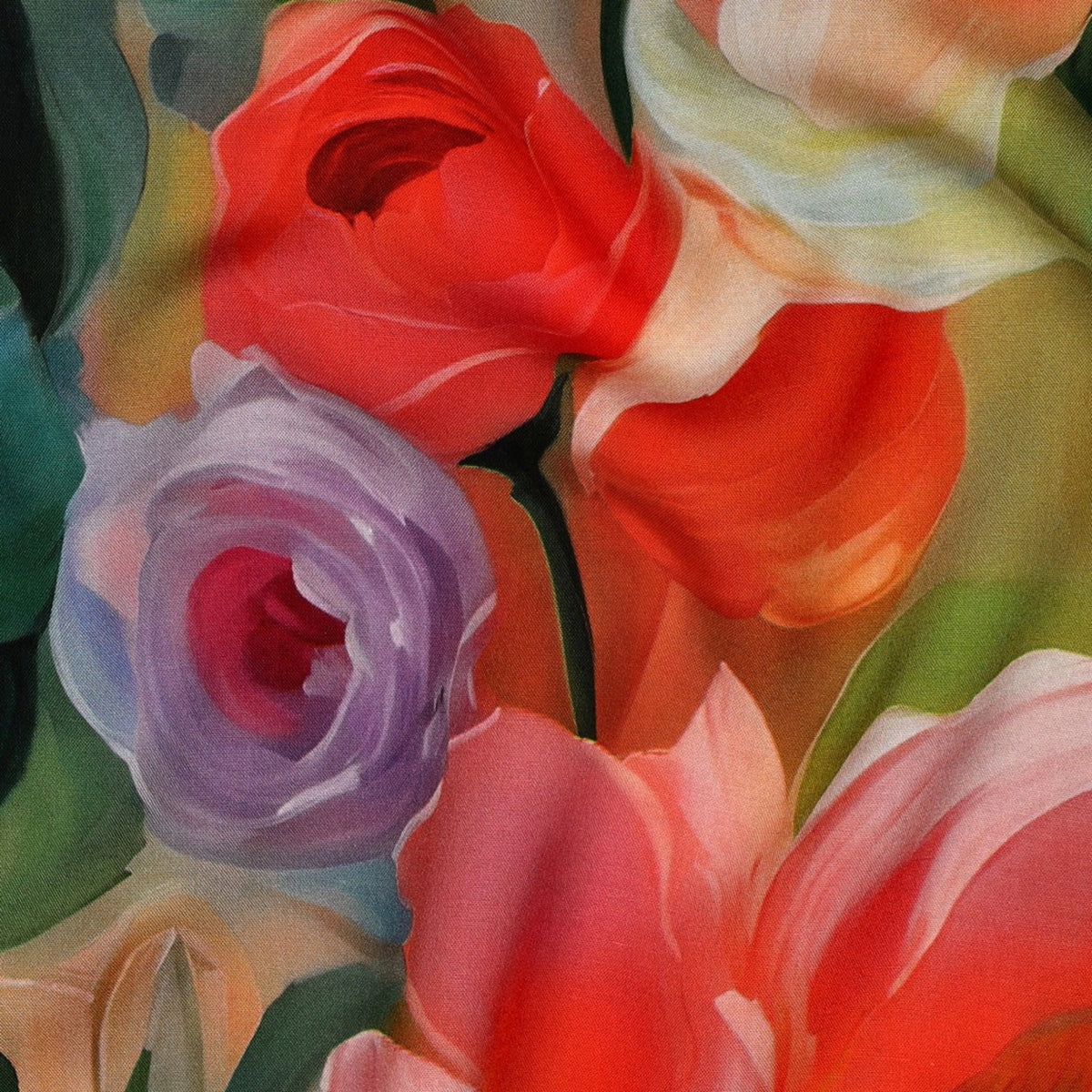 Viskosestoff mit Blumenmuster in Aquarell-Optik - Mehrfarbig (Meterware)