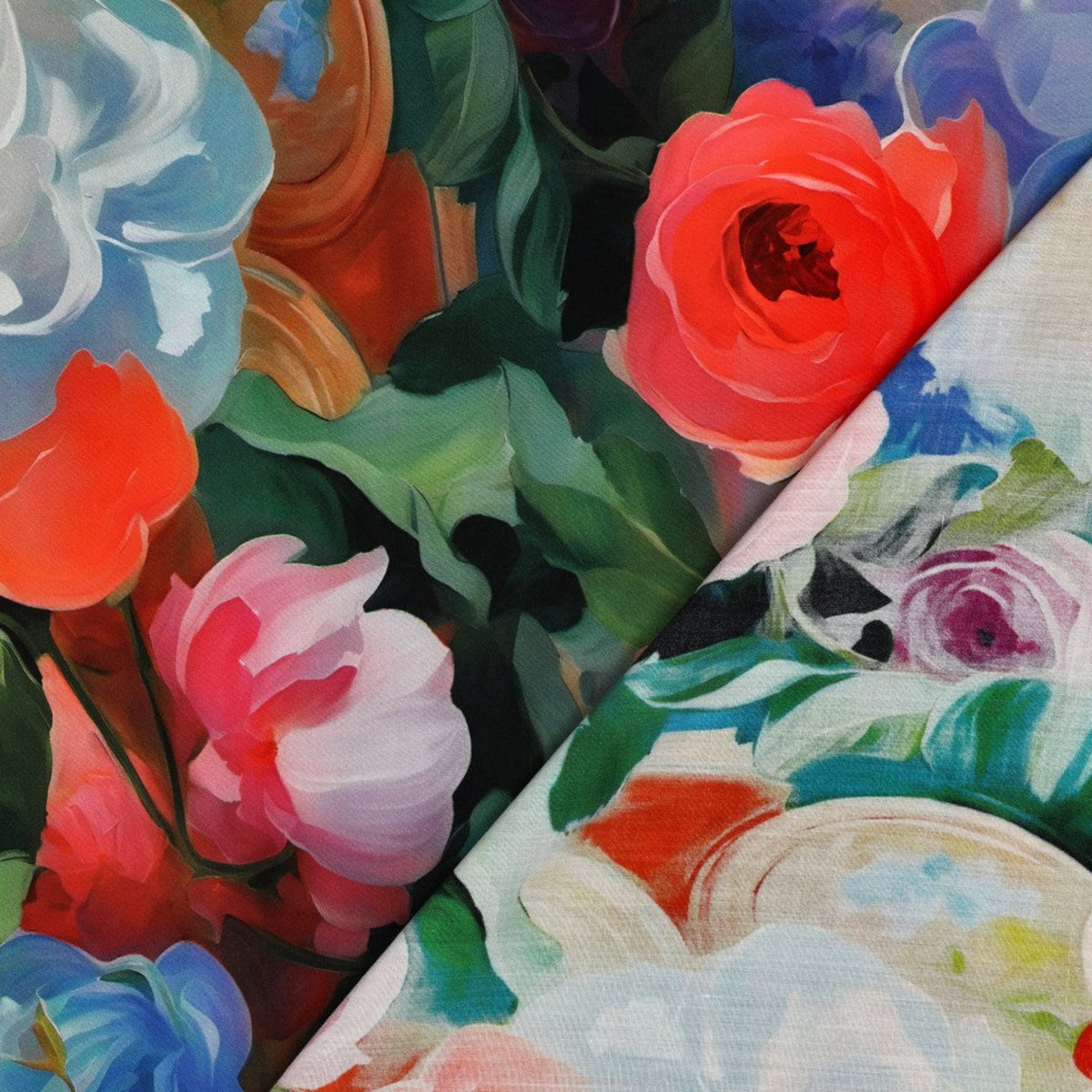 Viskosestoff mit Blumenmuster in Aquarell-Optik - Mehrfarbig (Meterware)