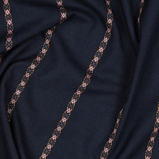Baumwollvoile mit Jacquard-Dobbystreifen - marineblau & rosa, OEKO-TEX® zertifiziert (Meterware)