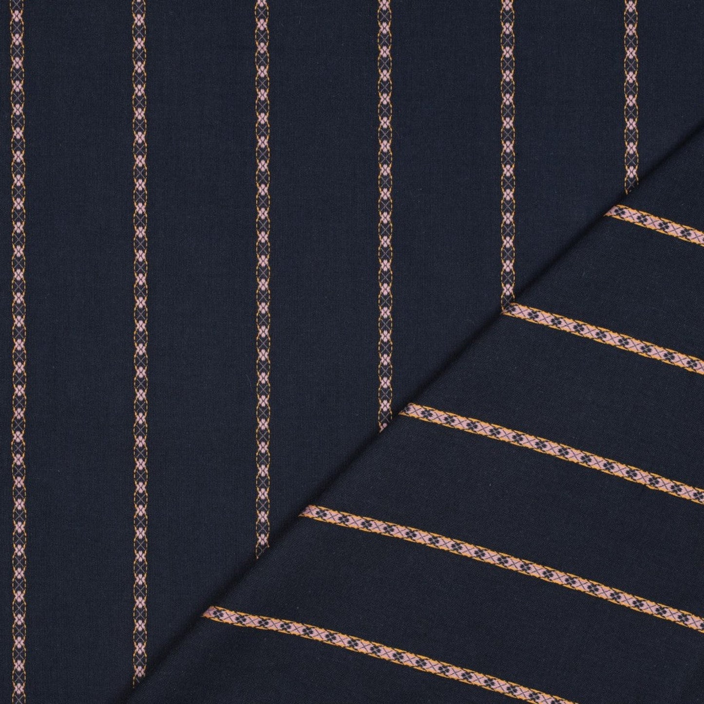 Baumwollvoile mit Jacquard-Dobbystreifen - marineblau & rosa, OEKO-TEX® zertifiziert (Meterware)