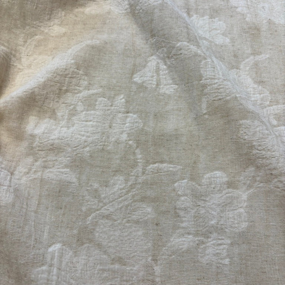 Cotton Linen Floral Jacquard Fabric - Natural (Per Meter)