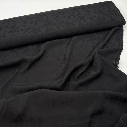 Viskose-Jacquardstoff mit Blumenmuster - Schwarz, OEKO-TEX® zertifiziert (Meterware)