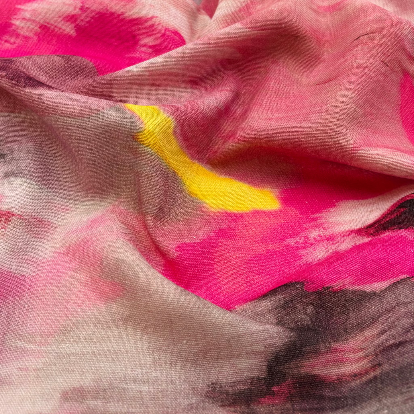Viskose-Leinen Stoff mit Aquarell-Muster – Fuchsia, Oeko-Tex Zertifiziert (Meterware)