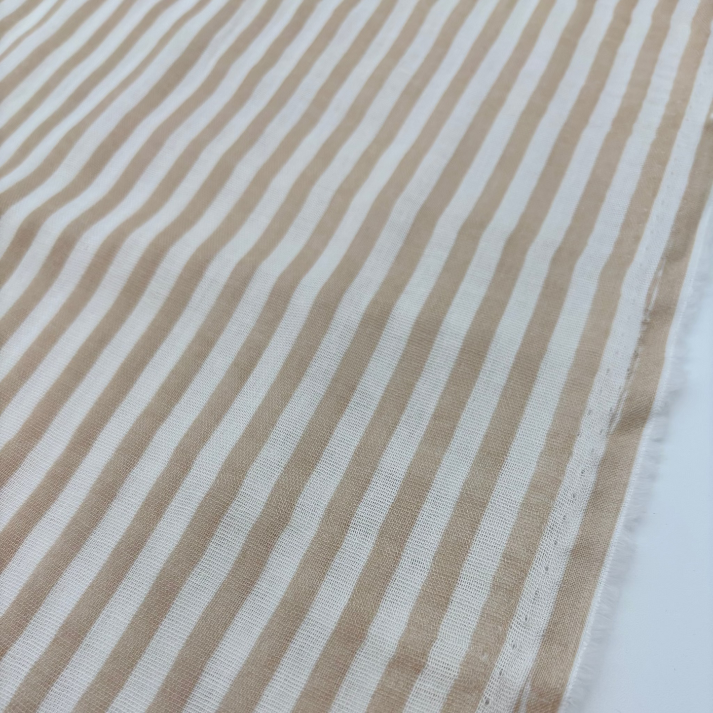 Doppel-Baumwollstoff Gestreift – Beige & Weiß, Oeko-Tex Zertifiziert (Meterware)