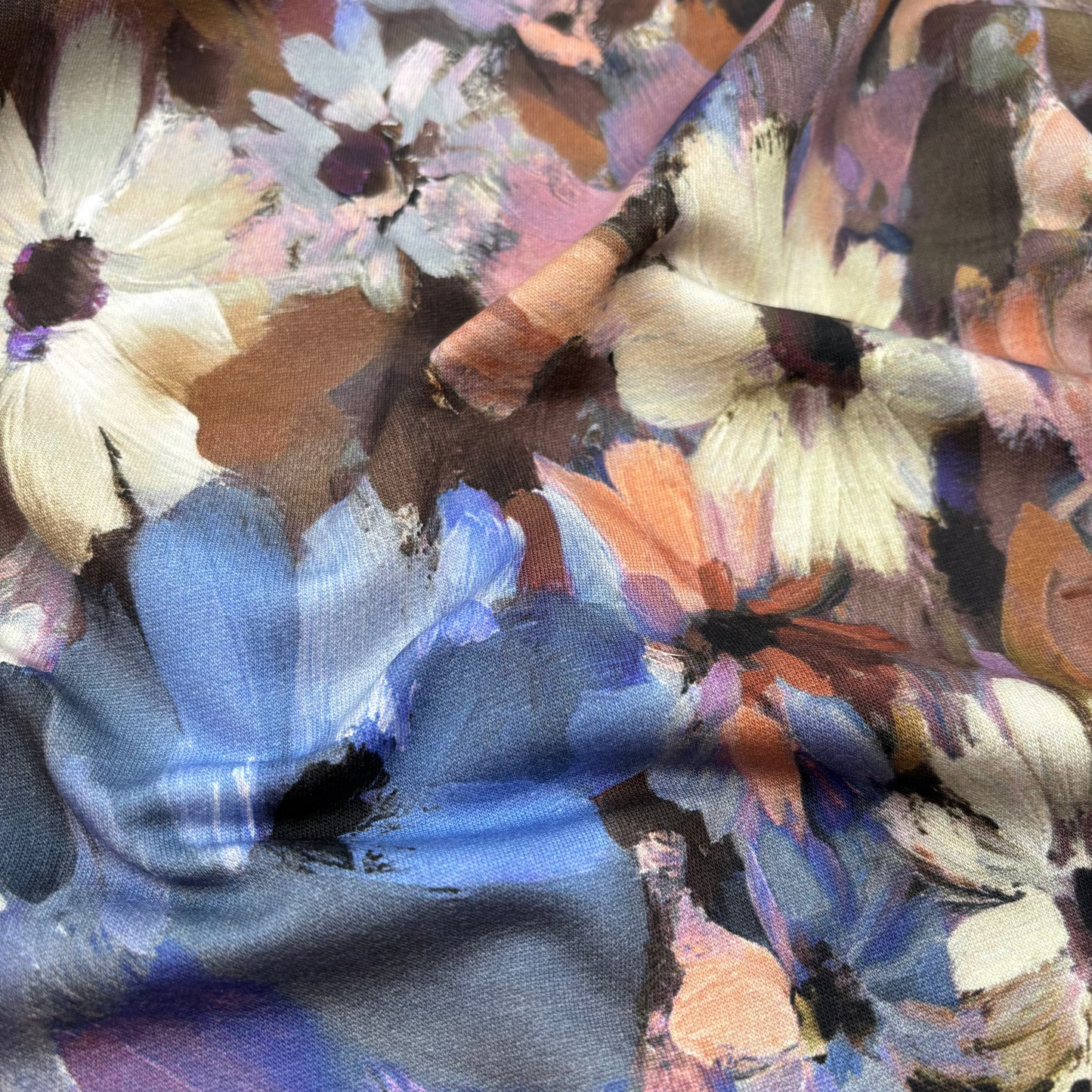 Tissu French Terry / Molleton d'été - Bleu à motif floral abstrait, certifié OEKO-TEX® (au mètre)