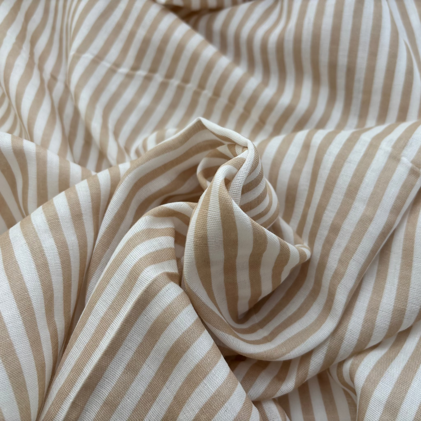 Doppel-Baumwollstoff Gestreift – Beige & Weiß, Oeko-Tex Zertifiziert (Meterware)