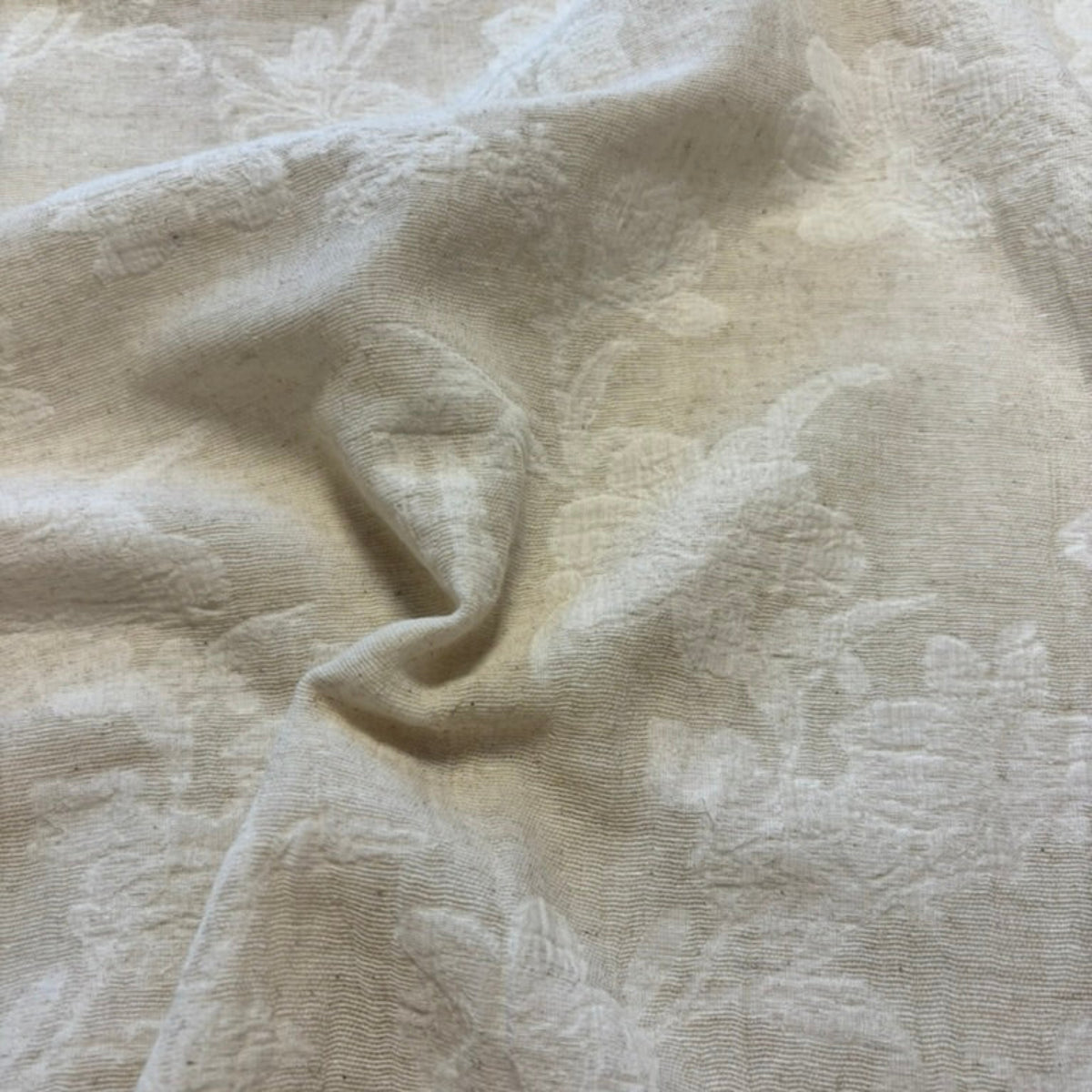Cotton Linen Floral Jacquard Fabric - Natural (Per Meter)