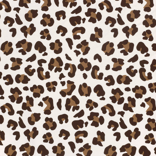 French Terry Sweatstoff Leopard Print / Sommersweat – Wollweiß, Oeko-Tex Zertifiziert (Meterware)