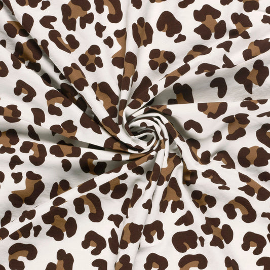 French Terry Sweatstoff Leopard Print / Sommersweat – Wollweiß, Oeko-Tex Zertifiziert (Meterware)