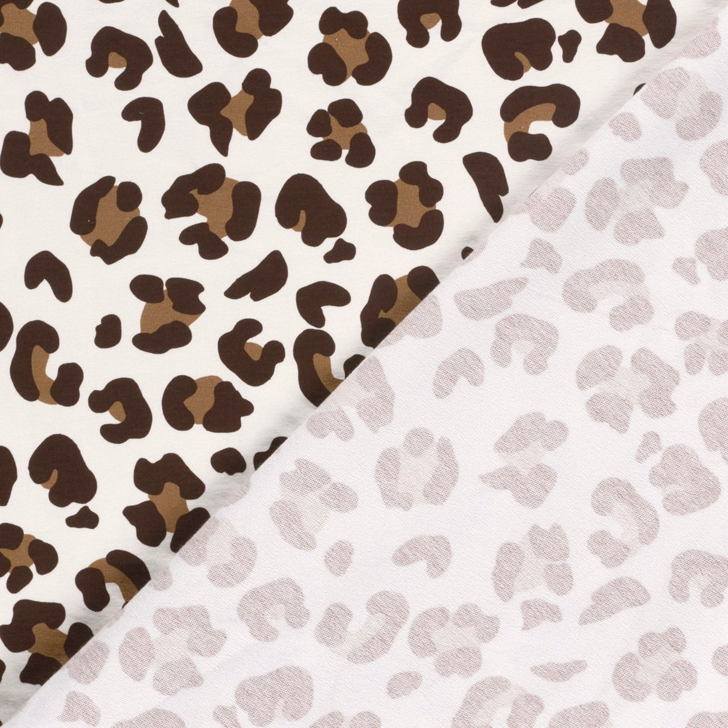 French Terry Sweatstoff Leopard Print / Sommersweat – Wollweiß, Oeko-Tex Zertifiziert (Meterware)