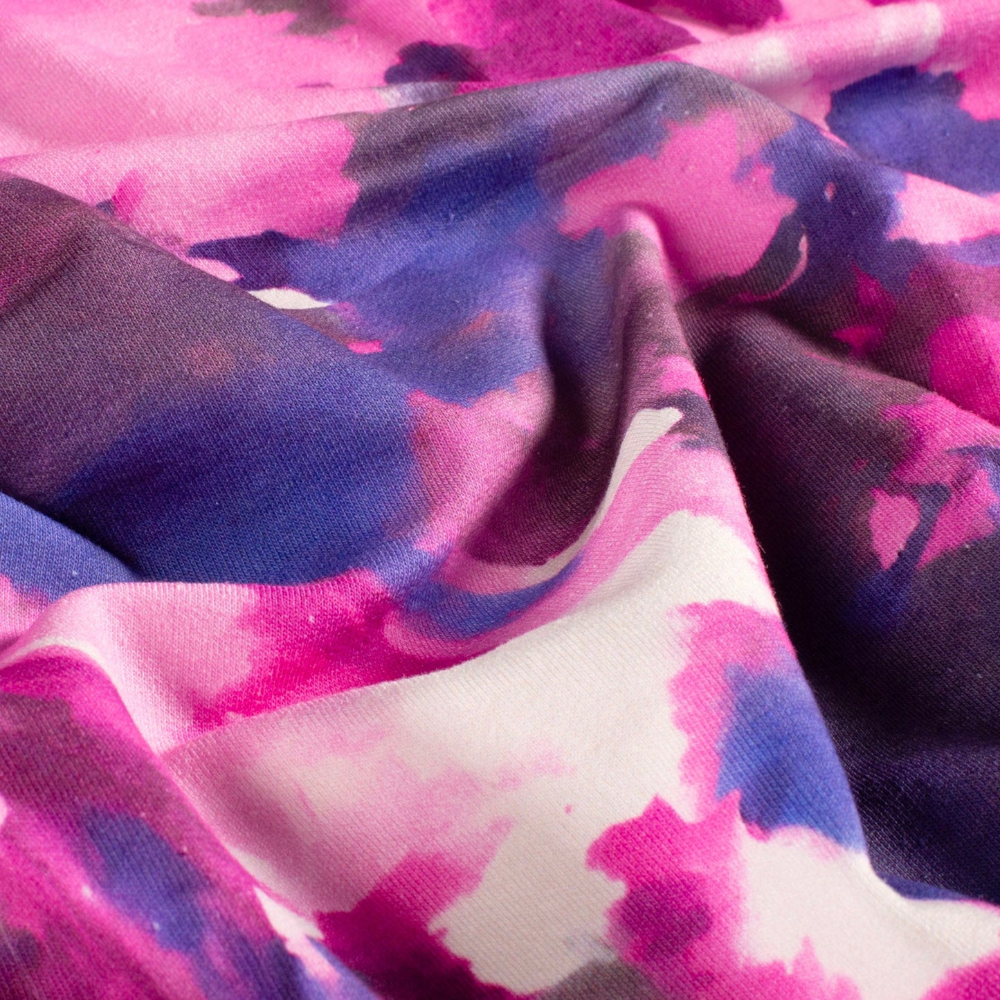 French Terry Sweatstoff / Sommersweat –  Fuchsia mit Lebendigem Abstraktem Design, Oeko-Tex Zertifiziert (Meterware)