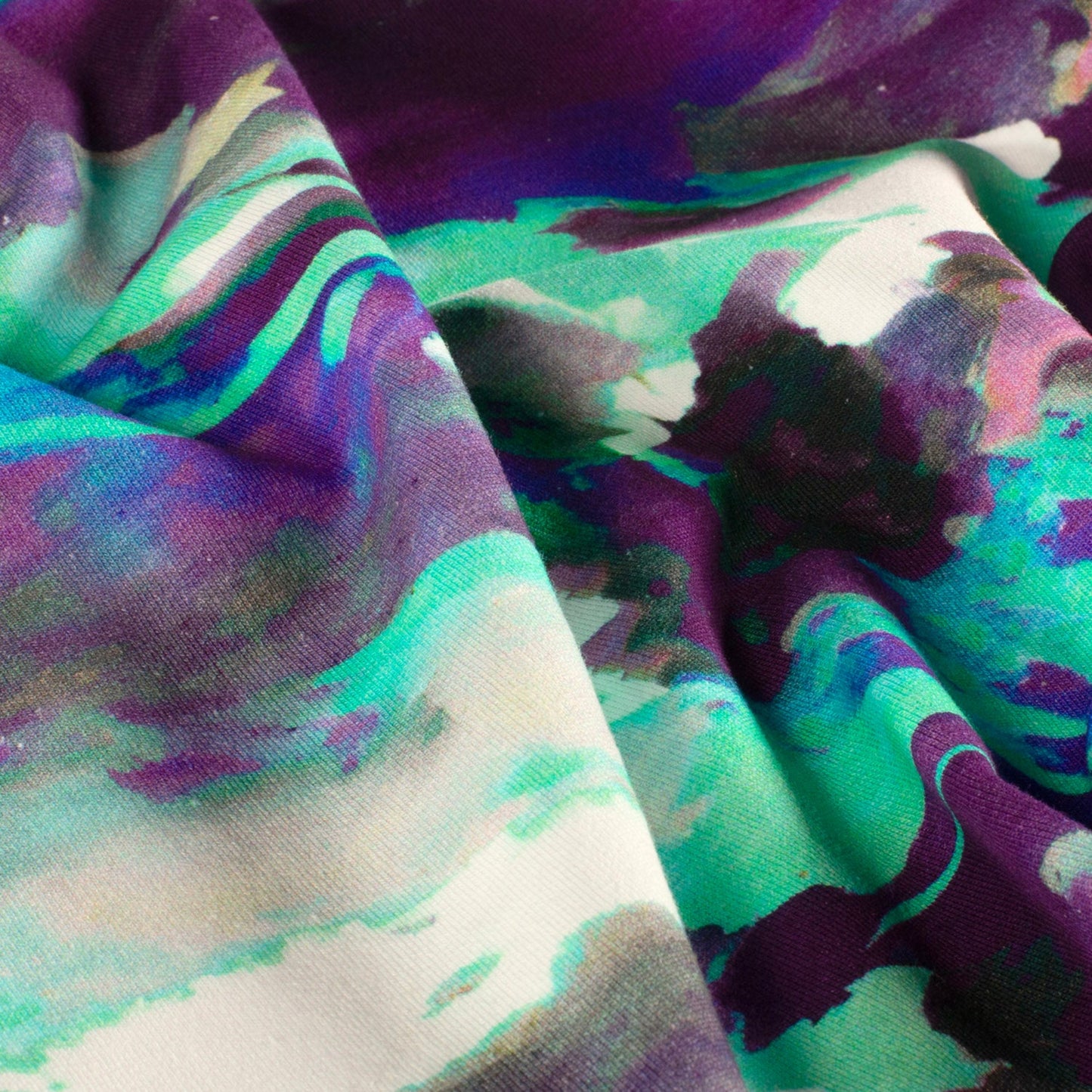 French Terry Sweatstoff / Sommersweat – Grün mit Lebendigem Abstraktem Design, Oeko-Tex Zertifiziert (Meterware)